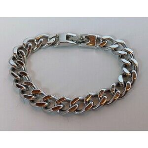 Vintage Monet Silvertone Cuban Link Chain Bracelet 7 in
